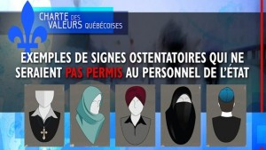 Une photo mettant en vedette une femme et un homme portant le hijab, mettant en lumière la controverse entourant la Charte des valeurs québécoises.