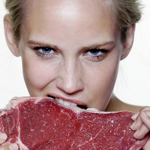 femme, viande