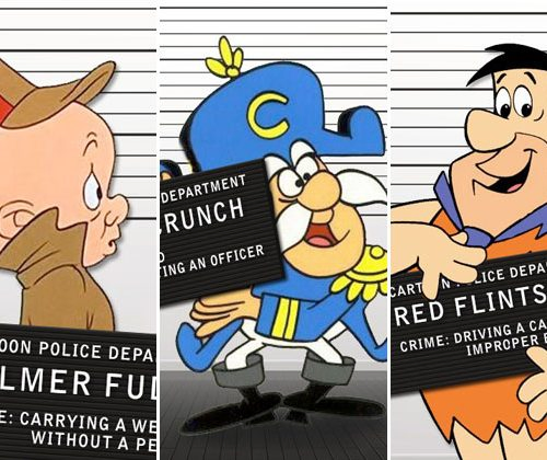 Personnages de dessins animés avec des photos devant eux, mettant en vedette un Entraîneur condamné pour homicide involontaire.